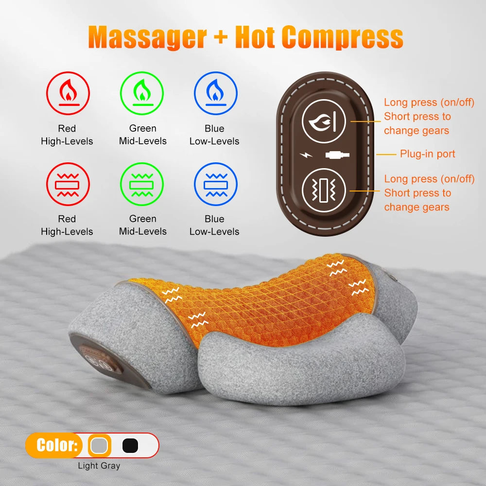 Electric Neck Massager Cervical Pillow Hot Compress Vibration Massage Neck Traction Relax Pillow Spine Support Massager Pillow